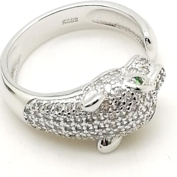 Neiman Marcus 925 Sterling Silver-Plated Pavé Cubic Zirconia Leopard Ring - Picture 5 of 5